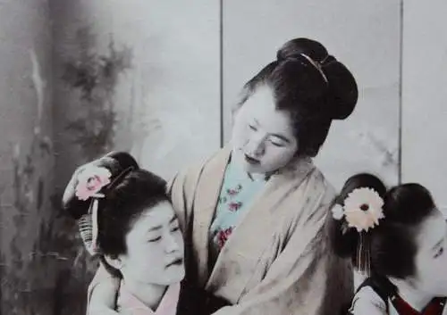 T. Fukasawa, handkolorierter Vintage Albuminabzug, vier Geishas, Japan 1860-1890