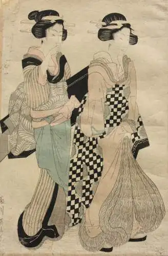 Kikugawa Eizan (1787-1867) Nishiki-e Ukiyo-e, Ôban, Kurtisane mit ihrer Dienerin