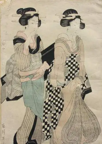 Kikugawa Eizan (1787-1867) Nishiki-e Ukiyo-e, Ôban, Kurtisane mit ihrer Dienerin