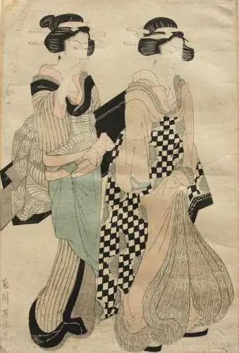 Kikugawa Eizan (1787-1867) Nishiki-e Ukiyo-e, Ôban, Kurtisane mit ihrer Dienerin