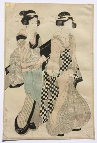 Kikugawa Eizan (1787-1867) Nishiki-e Ukiyo-e, Ôban, Kurtisane mit ihrer Dienerin