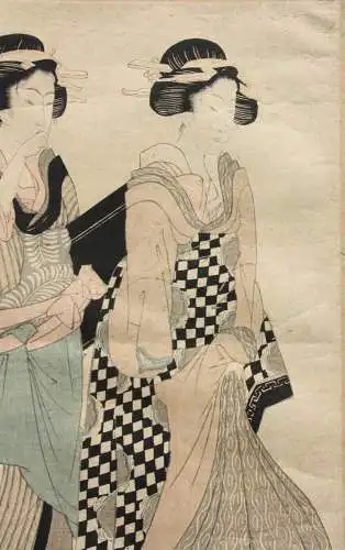 Kikugawa Eizan (1787-1867) Nishiki-e Ukiyo-e, Ôban, Kurtisane mit ihrer Dienerin