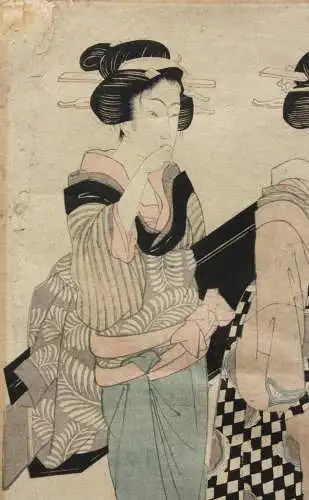 Kikugawa Eizan (1787-1867) Nishiki-e Ukiyo-e, Ôban, Kurtisane mit ihrer Dienerin