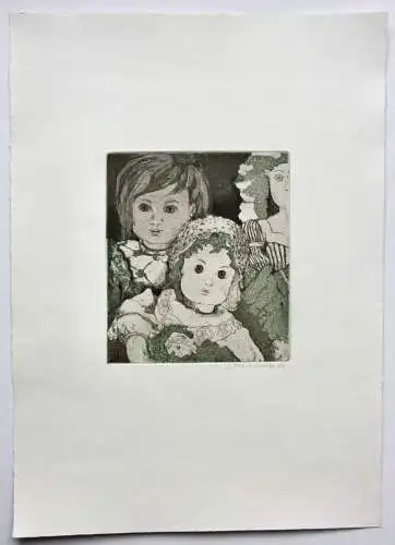 Anneke Pinckernelle (geb. 1928), signierte Farbradierung, "Puppen", 1981