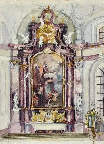 Barockaltar Anastasiakapelle, Benediktinerkloster Benediktbeuern, Aquarell, 1900