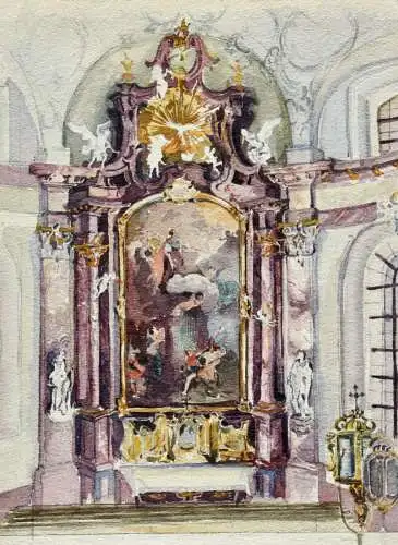 Barockaltar Anastasiakapelle, Benediktinerkloster Benediktbeuern, Aquarell, 1900