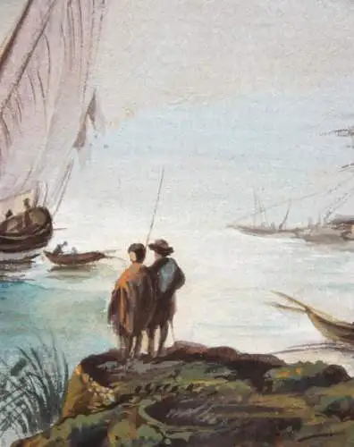 In der Art von Claude-Joseph Vernet (1714-1789) Gouache, Tondo, Hafenszene