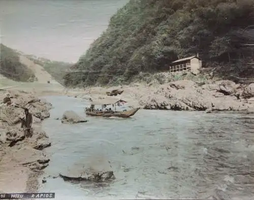 T. Fukasawa, handkolorierter Vintage Albuminabzug, Hozu Rapids, Japan, 1860-1890