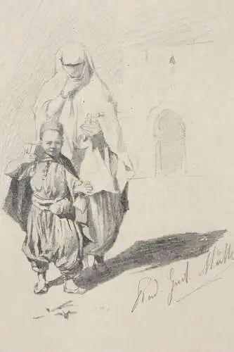 Rudolf Gustav Müller (1858-1888) sign. Zeichnung, orientalistische Szene um 1890