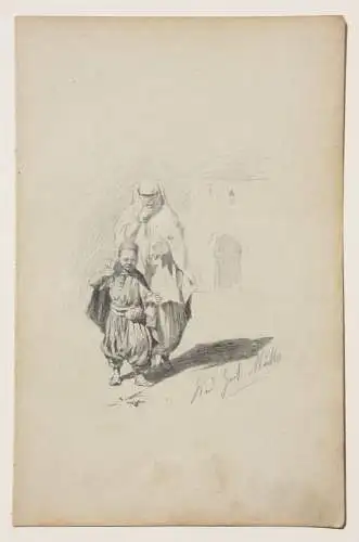 Rudolf Gustav Müller (1858-1888) sign. Zeichnung, orientalistische Szene um 1890