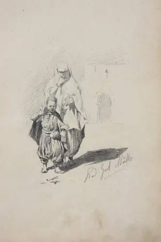 Rudolf Gustav Müller (1858-1888) sign. Zeichnung, orientalistische Szene um 1890