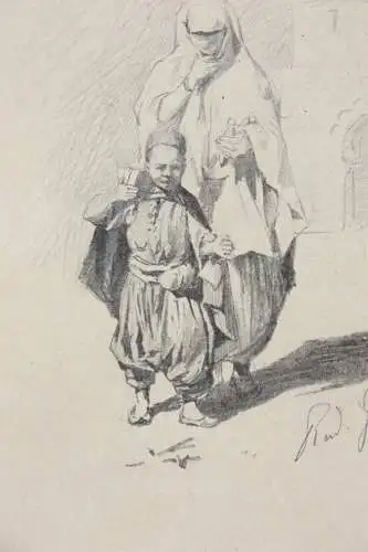 Rudolf Gustav Müller (1858-1888) sign. Zeichnung, orientalistische Szene um 1890