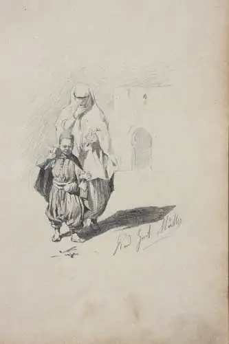 Rudolf Gustav Müller (1858-1888) sign. Zeichnung, orientalistische Szene um 1890