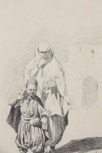Rudolf Gustav Müller (1858-1888) sign. Zeichnung, orientalistische Szene um 1890