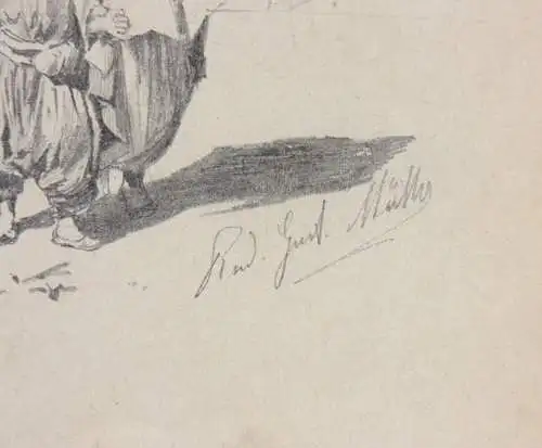 Rudolf Gustav Müller (1858-1888) sign. Zeichnung, orientalistische Szene um 1890