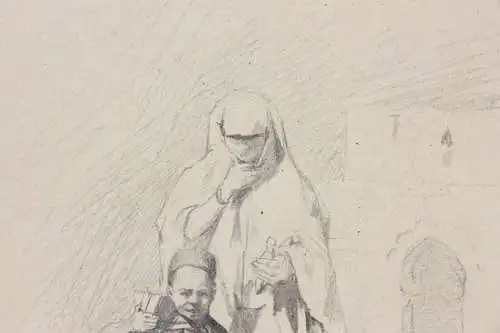 Rudolf Gustav Müller (1858-1888) sign. Zeichnung, orientalistische Szene um 1890