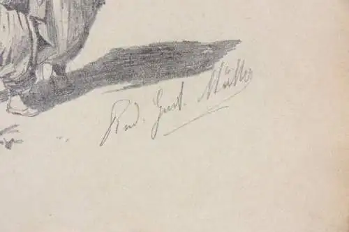 Rudolf Gustav Müller (1858-1888) sign. Zeichnung, orientalistische Szene um 1890