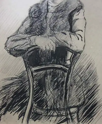 Sitzende junge Dame mit Hut, Figurenstudie, Jugendstil, Tuschezeichnung, um 1900