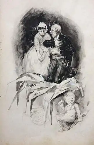 Karl Emil Mücke (1847-1923) sign. Aquarell, Heiratsantrag, Brautwerbung, um 1888