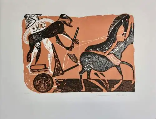 Karl-Heinz Hansen Bahia (1915-1978) signierter Farbholzschnitt "Pallas Athene"
