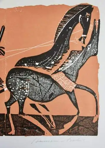 Karl-Heinz Hansen Bahia (1915-1978) signierter Farbholzschnitt "Pallas Athene"