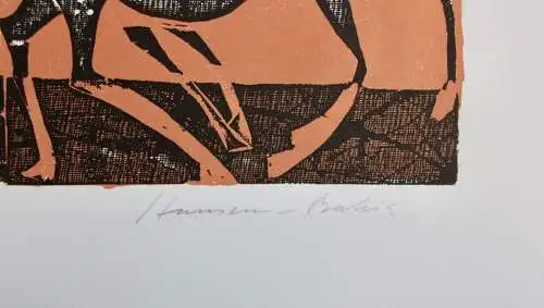 Karl-Heinz Hansen Bahia (1915-1978) signierter Farbholzschnitt "Pallas Athene"