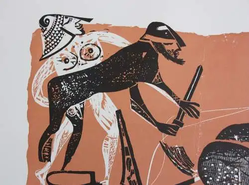 Karl-Heinz Hansen Bahia (1915-1978) signierter Farbholzschnitt "Pallas Athene"