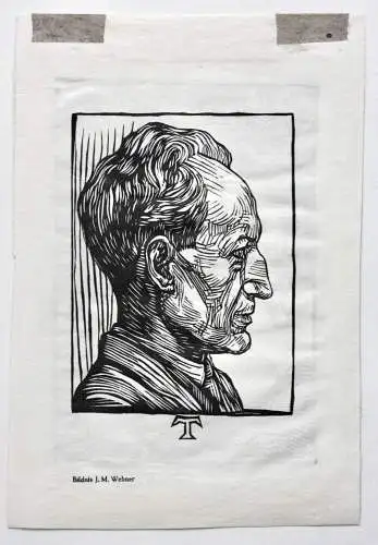 Peter Trumm (1888-1966) monogr. Holzschnitt, Hexentanz verso Bildnis J.M. Wehner
