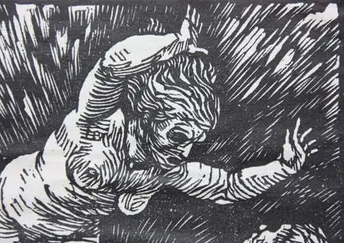 Peter Trumm (1888-1966) monogr. Holzschnitt, Hexentanz verso Bildnis J.M. Wehner