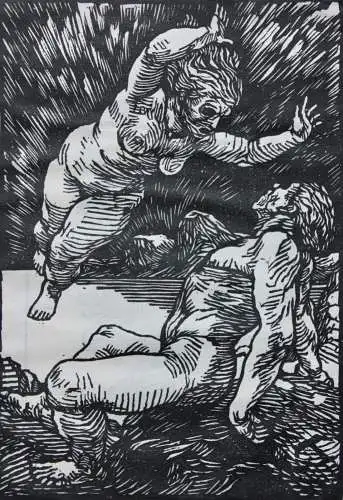 Peter Trumm (1888-1966) monogr. Holzschnitt, Hexentanz verso Bildnis J.M. Wehner