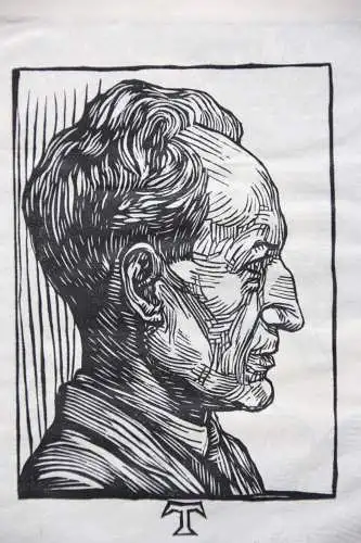 Peter Trumm (1888-1966) monogr. Holzschnitt, Hexentanz verso Bildnis J.M. Wehner