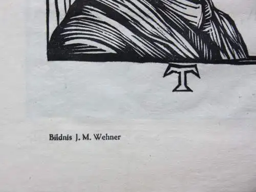 Peter Trumm (1888-1966) monogr. Holzschnitt, Hexentanz verso Bildnis J.M. Wehner