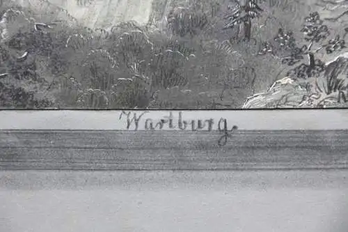 A. Grote, signierte Silberstiftzeichnung, "Wartburg", Romantik, 19. Jahrhundert