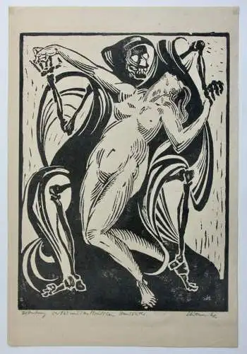 "Der Tod und das Mädchen", Holzschnitt, signiert und monogrammiert "LE", 1962