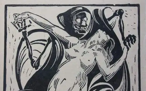 "Der Tod und das Mädchen", Holzschnitt, signiert und monogrammiert "LE", 1962