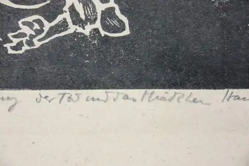 "Der Tod und das Mädchen", Holzschnitt, signiert und monogrammiert "LE", 1962