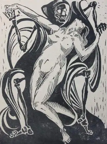 "Der Tod und das Mädchen", Holzschnitt, signiert und monogrammiert "LE", 1962