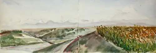 Panoramaansicht, Kaukasuskette und Elbrus, Russland, Aquarell datiert 5. 9. 1942