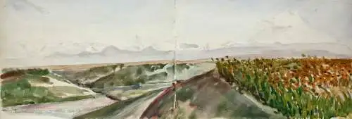 Panoramaansicht, Kaukasuskette und Elbrus, Russland, Aquarell datiert 5. 9. 1942