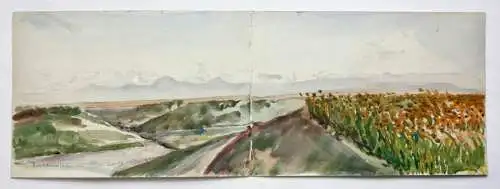 Panoramaansicht, Kaukasuskette und Elbrus, Russland, Aquarell datiert 5. 9. 1942