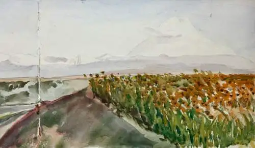 Panoramaansicht, Kaukasuskette und Elbrus, Russland, Aquarell datiert 5. 9. 1942