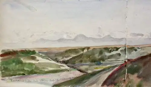 Panoramaansicht, Kaukasuskette und Elbrus, Russland, Aquarell datiert 5. 9. 1942