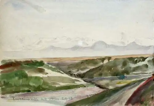 Panoramaansicht, Kaukasuskette und Elbrus, Russland, Aquarell datiert 5. 9. 1942