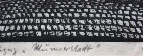 Stadtansicht "Münnerstadt", Holzschnitt auf Japan, monogrammiert "OE", 1948