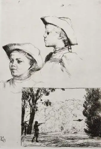 Leopold von Kalckreuth (1855-1928), monogr. Radierung "Die Fasanenjagd", 1911