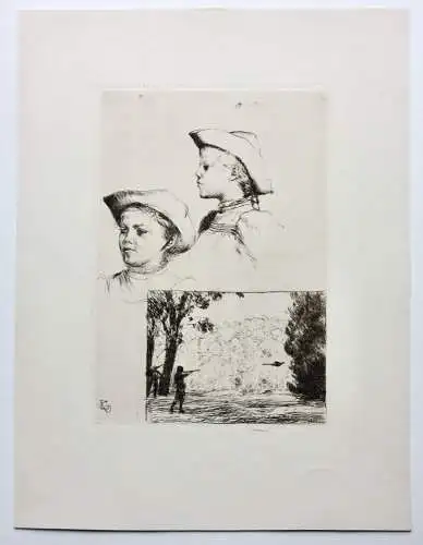 Leopold von Kalckreuth (1855-1928), monogr. Radierung "Die Fasanenjagd", 1911