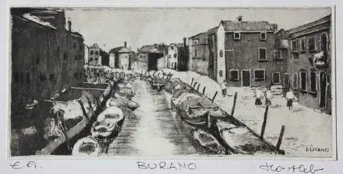 Horst Hartleb, signierte Aquatinta Radierung, Probedruck, Venedig Insel "Burano"