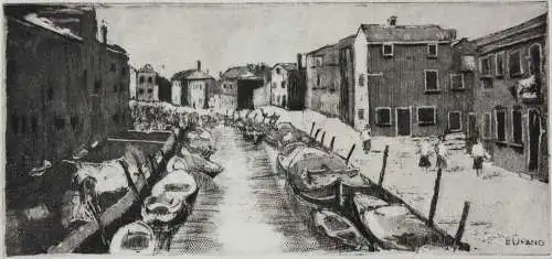 Horst Hartleb, signierte Aquatinta Radierung, Probedruck, Venedig Insel "Burano"