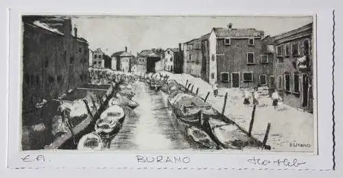 Horst Hartleb, signierte Aquatinta Radierung, Probedruck, Venedig Insel "Burano"