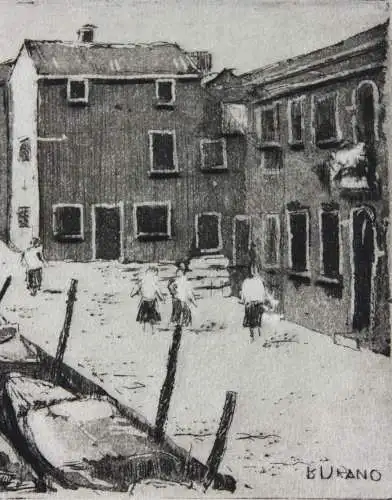 Horst Hartleb, signierte Aquatinta Radierung, Probedruck, Venedig Insel "Burano"